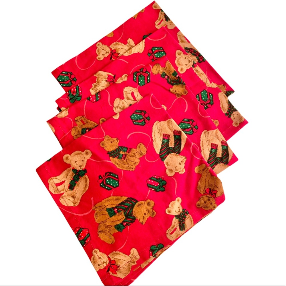 Teddy Bear hand made Cloth Christmas Napkins